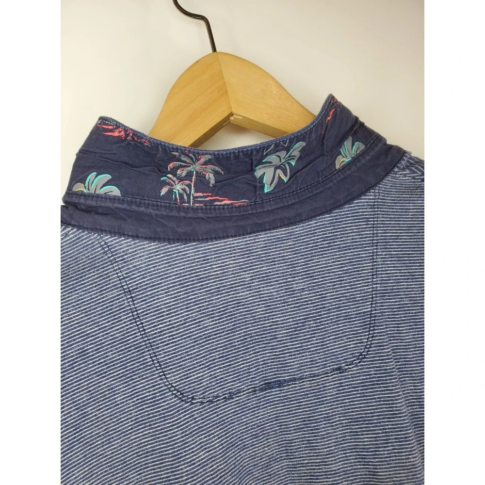 Tommy Bahama Polo Shirt Mens 2XL Navy Striped Short Sleeve Cotton
